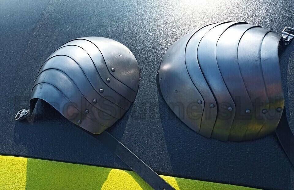 Rounded Medieval Steel Shoulder Pauldrons - Pair - product photo 2