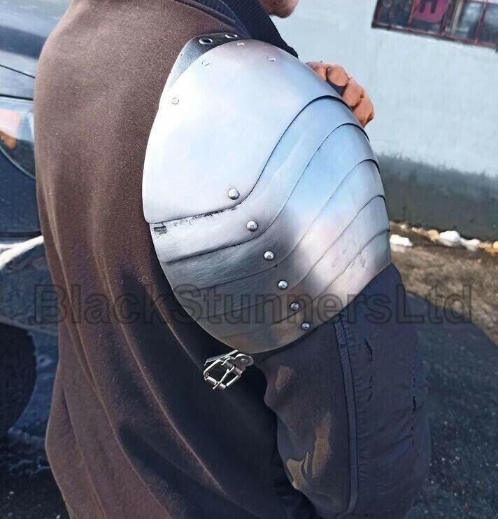 Rounded Medieval Steel Shoulder Pauldrons - Pair - product photo 3