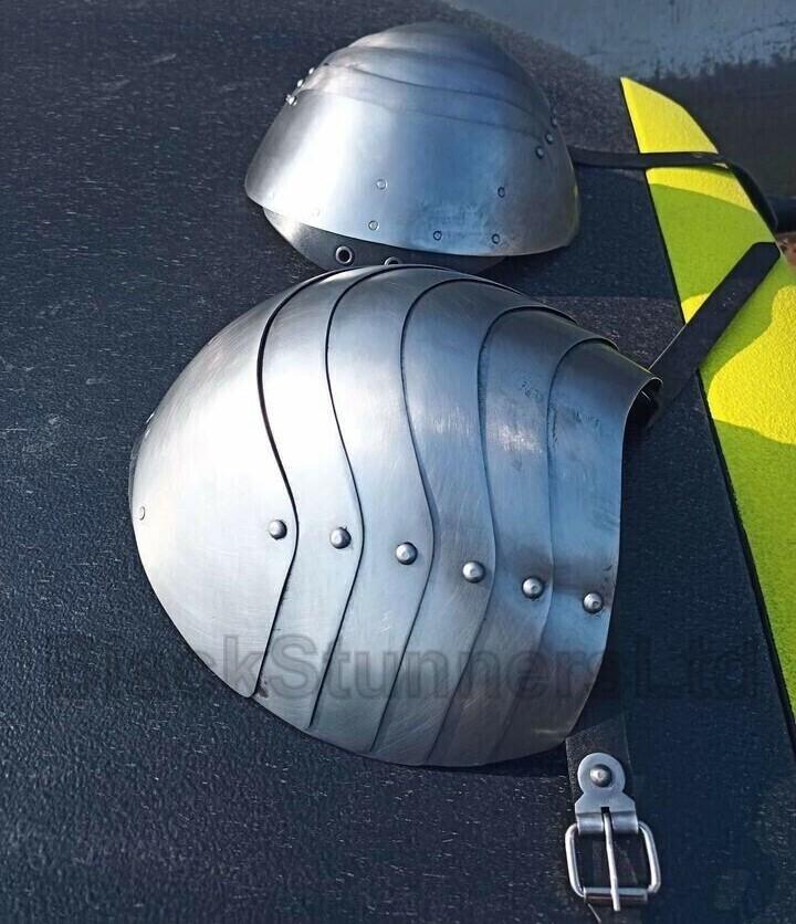 Rounded Medieval Steel Shoulder Pauldrons - Pair - product photo 1